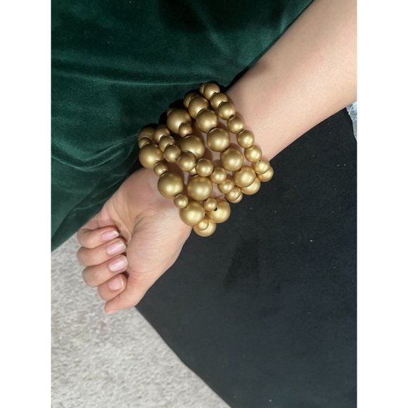 Gold statement bracelet chunky bead wide cuff  bold acrylic boho chunky layered - Picture 8 of 8